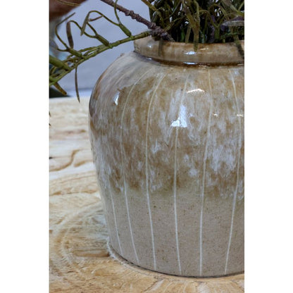 Chic Antique Vase med Striber – H19/Ø18 cm – Latte