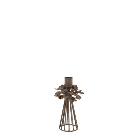 Chic Antique Stage med Blomsterdekor – H16/Ø9,5 cm – Antique Mocca
