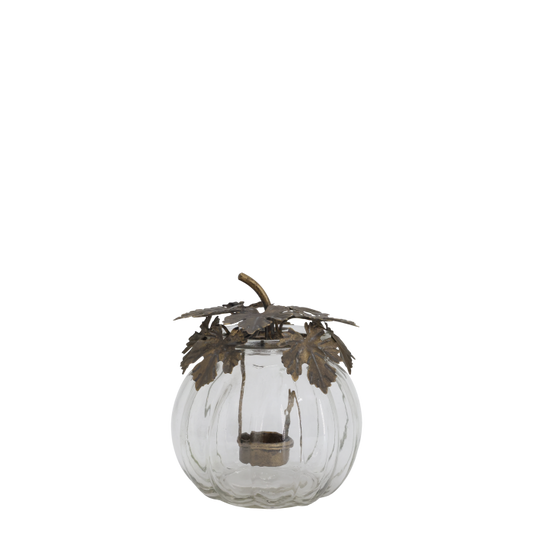 Chic Antique hurricane i antique messing med glas, H17,5 cm