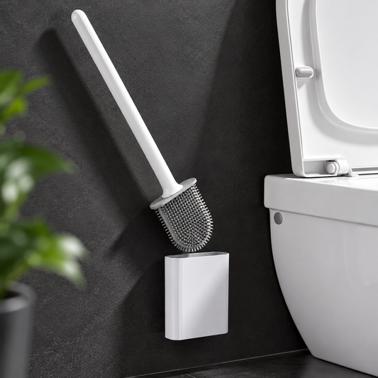 Vægmonteret Toiletbørste med Holder – Fleksibelt Silikonehoved  Praktisk og pladsbesparende toiletbørste med fleksibelt børstehoved og aftagelig holder