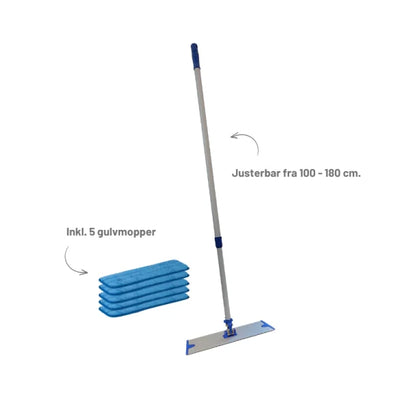 MOPPESÆT MED 5 MICROFIBERMOPPER OG 40 CM FREMFØRER