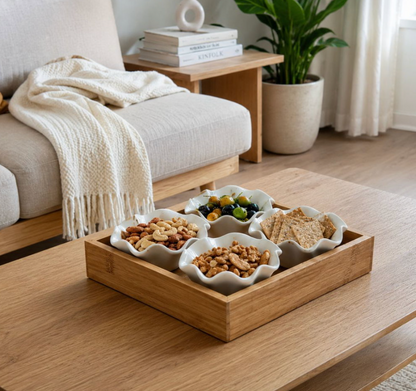 Nordis Keramikskåle med Bakke – 4 Skåle til Tapas, Snacks & Servering