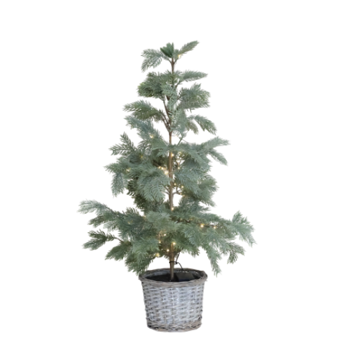 Chic Antique Fleur Grantræ med Kurv & 60 LED-Lys – H90 cm