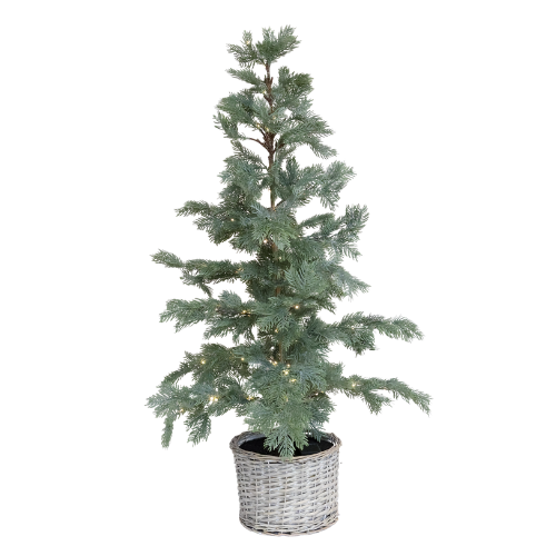 Chic Antique Fleur Grantræ med Kurv & 80 LED-Lys – H120 cm