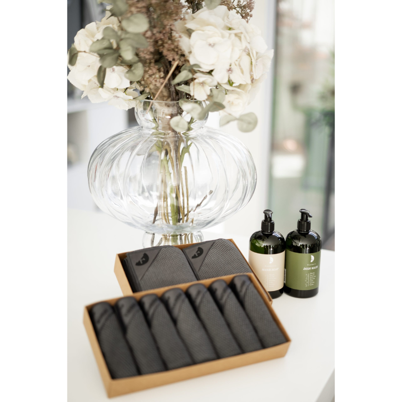 KLUD - KOKSGRÅ PAKKELØSNING 7 KLUDE OG 2 VISKESTYKKER