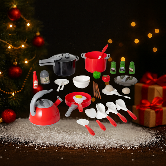Køkkenlegetøjssæt til børn, rød 32 dele