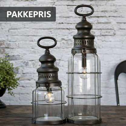Chic Antique - Fransk Staldlanterne  32 og 42 cm. inkl. pære & timer