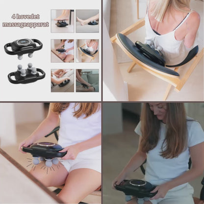 MassagePro 4-Hovedet Massageapparat med 9 Intensitetsniveauer - Kraftfuldt massageapparat med 4 massagehoveder, 9 intensitetsniveauer og 10 massageprogrammer til trætte muskler
