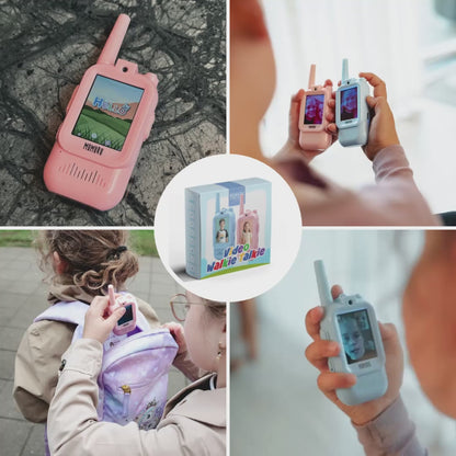 Video Walkie Talkie 2-pak – Med kamera, video og farveskærm Gør legen endnu sjovere med walkie talkies, hvor børnene både kan se og tale med hinanden!