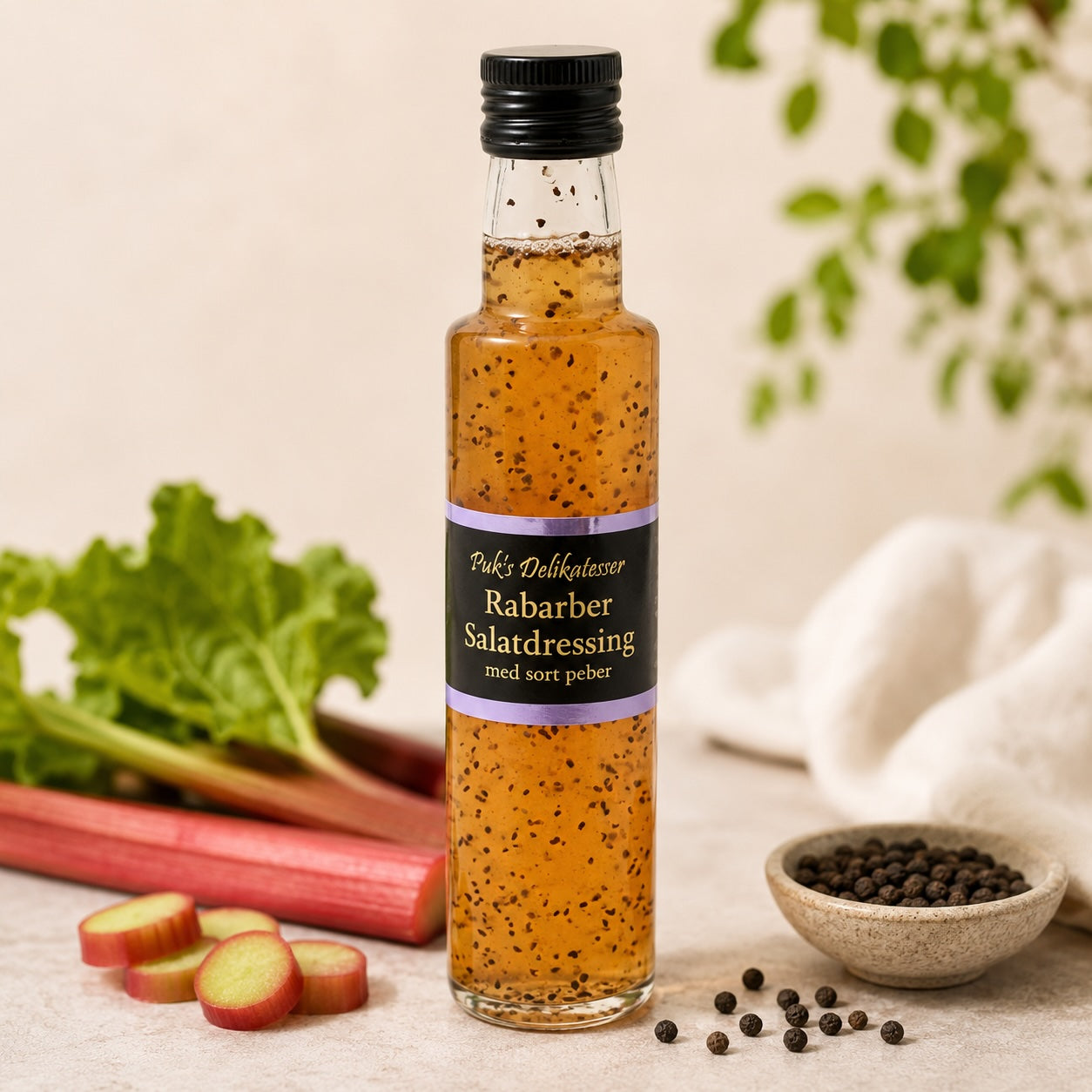 Rabarber Salatdressing med sort peber