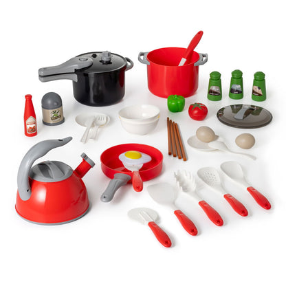 Køkkenlegetøjssæt til børn, rød + grøn, 32 dele