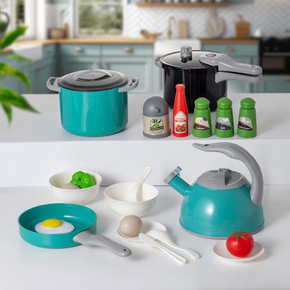 Køkkenlegetøjssæt til børn, rød + grøn, 32 dele