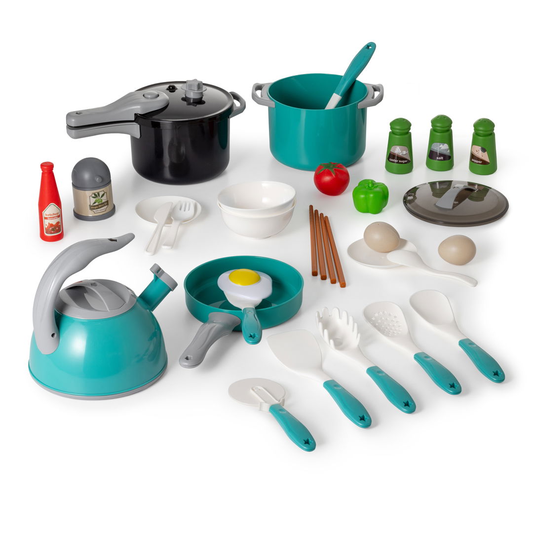 Køkkenlegetøjssæt til børn, rød + grøn, 32 dele