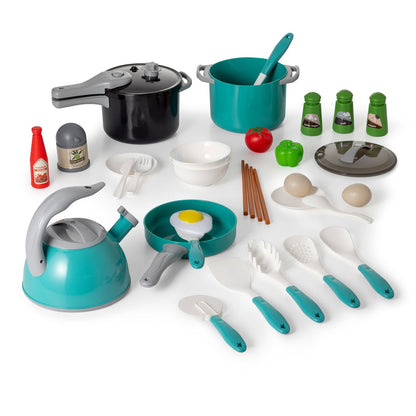 Køkkenlegetøjssæt til børn, rød + grøn, 32 dele