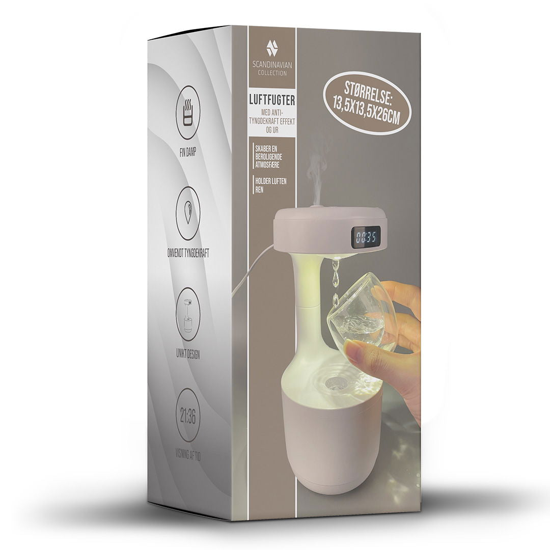 Luftfugter med anti-tyngdekraft effekt og ur