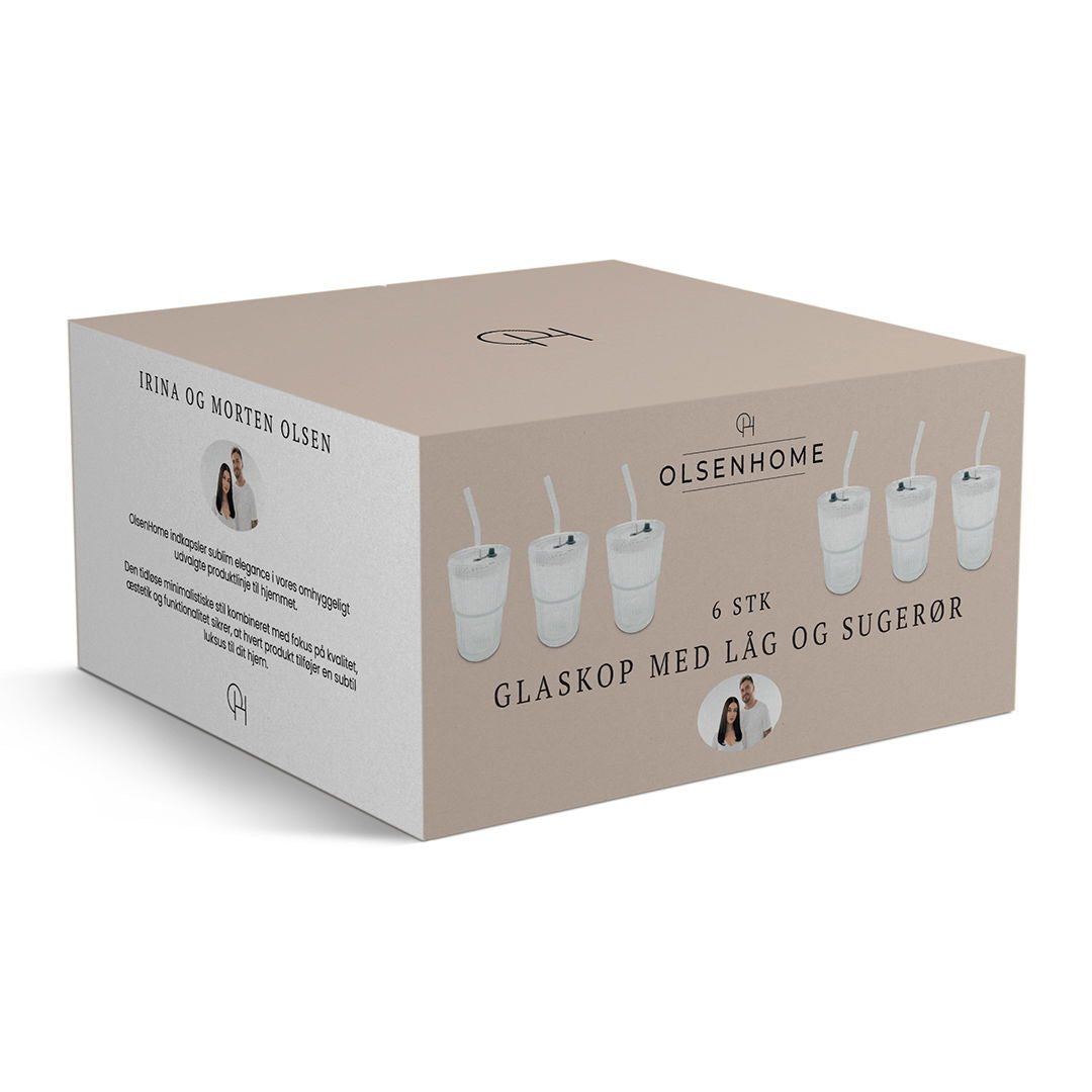 OH - Glaskop med låg og sugerør - 6 Pak