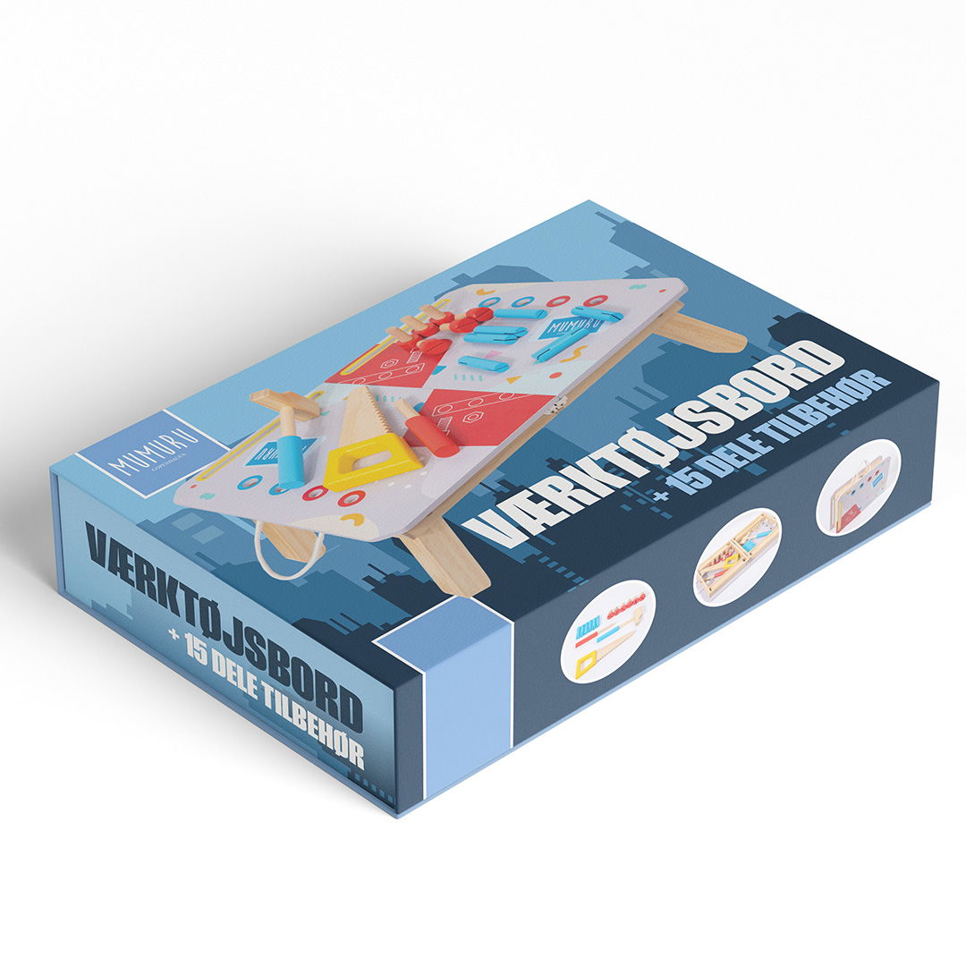 Værktøjsbord i træ med 15 tilbehørsdele