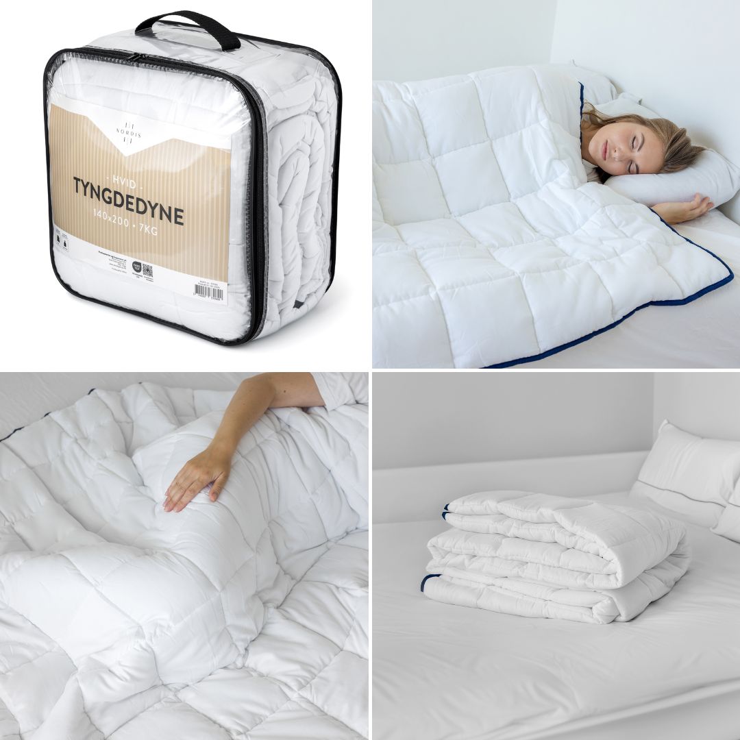 Nordis Tyngdedyne 140x200 cm – 7 kg - Blød og behagelig tyngdedyne med glasperler, der fordeler vægten jævnt og giver en rolig, omsluttende følelse.