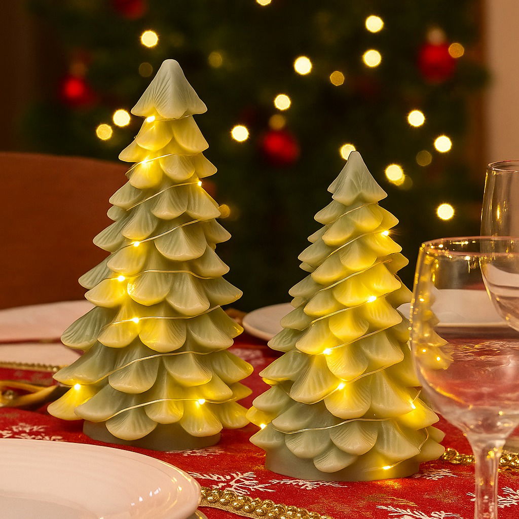 juletræer med lyskæde - 2 pak