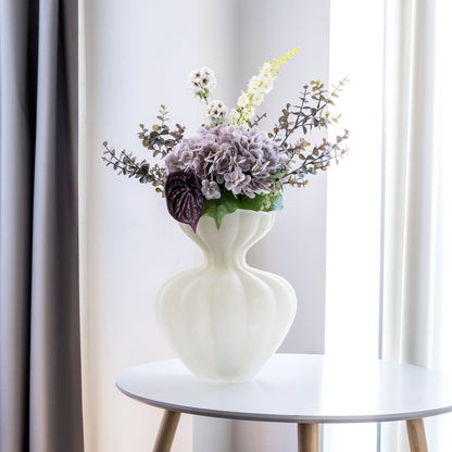 Stor kunstig blomsterbuket – Lilla, grønne og brune nuancer