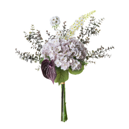 Stor kunstig blomsterbuket – Lilla, grønne og brune nuancer