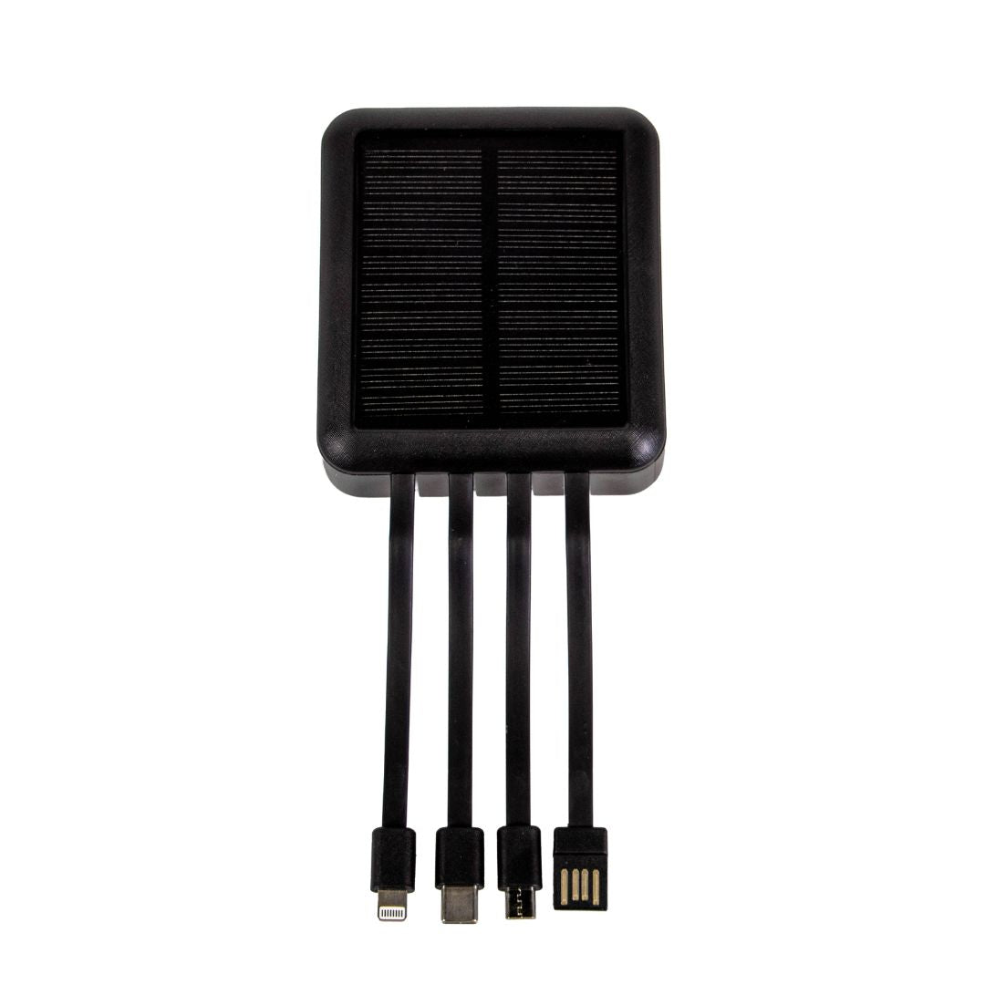 Mini solar powerbank med kabler, 10.000 mAh