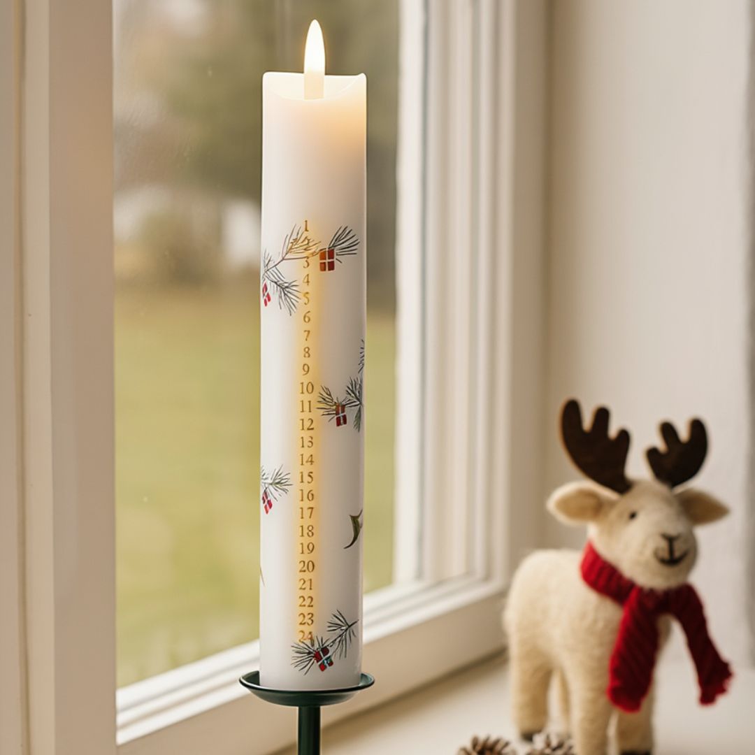 LED Julekalenderlys med Timer & 3D-Flamme – H25 cm