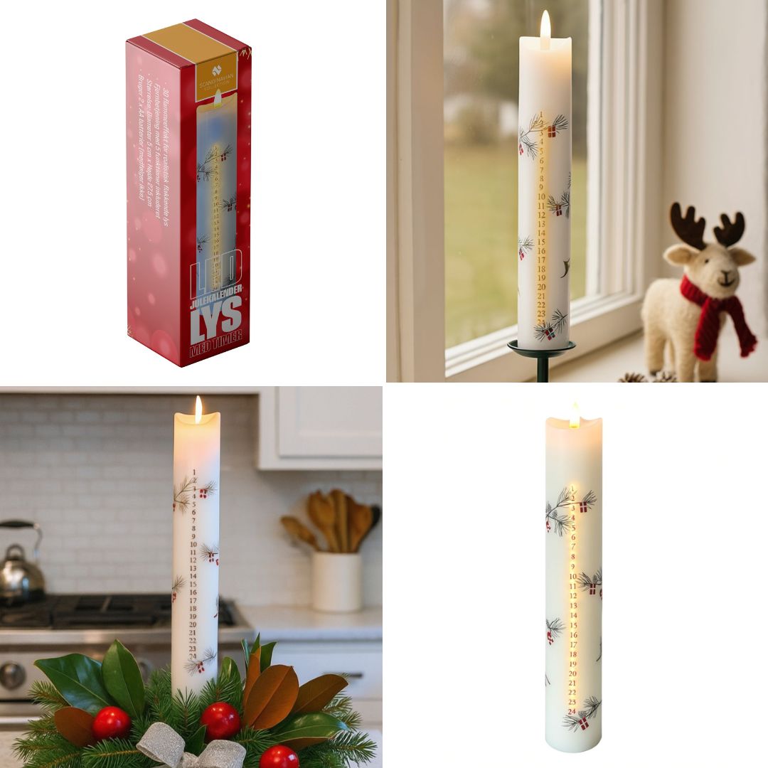 LED Julekalenderlys med Timer & 3D-Flamme – H25 cm