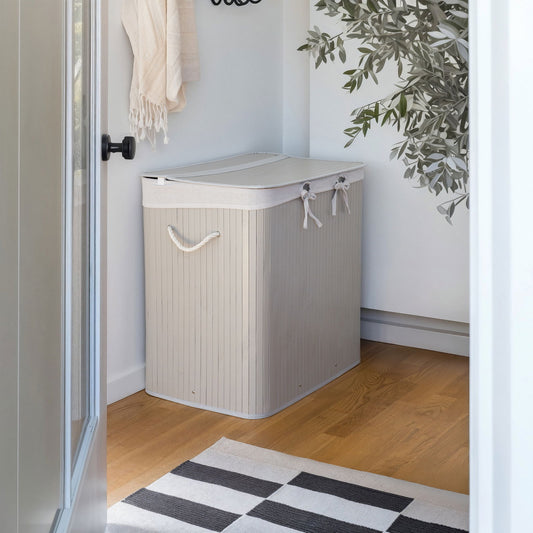 Nordis - Grå bambus vasketøjskurv med 3 rum, 144L, 60X40X60cm