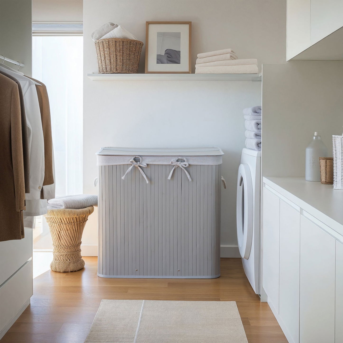 Nordis - Grå bambus vasketøjskurv med 3 rum, 144L, 60X40X60cm