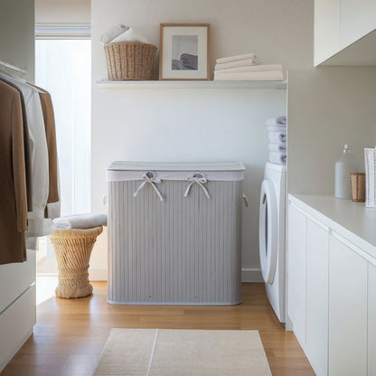 Nordis - Grå bambus vasketøjskurv med 3 rum, 144L, 60X40X60cm