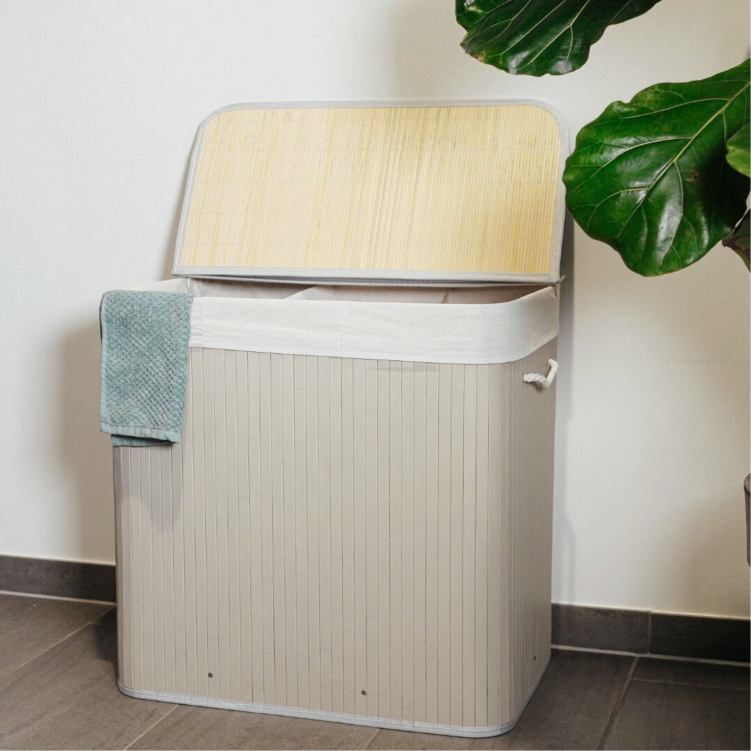 Nordis - Grå bambus vasketøjskurv med 3 rum, 144L, 60X40X60cm