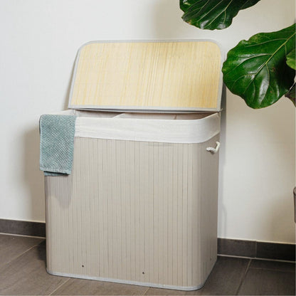 Nordis - Grå bambus vasketøjskurv med 3 rum, 144L, 60X40X60cm