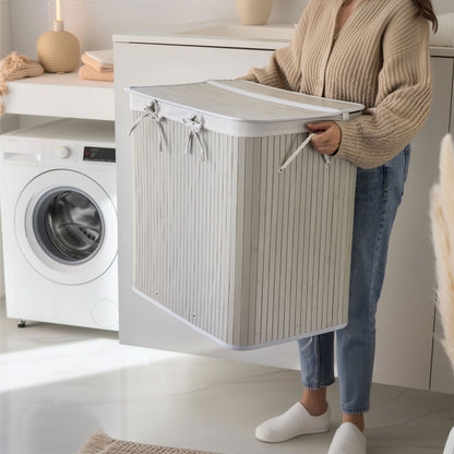 Nordis - Grå bambus vasketøjskurv med 3 rum, 144L, 60X40X60cm