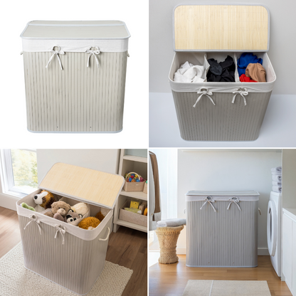 Nordis - Grå bambus vasketøjskurv med 3 rum, 144L, 60X40X60cm