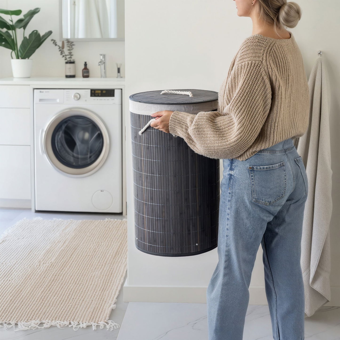 Nordis - Grå bambus vasketøjskurv