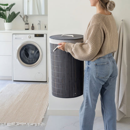 Nordis - Grå bambus vasketøjskurv