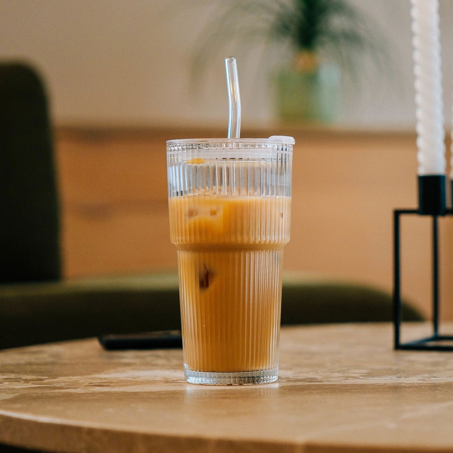 Nordis - Glaskop med låg og sugerør 550 ml - 4 pak