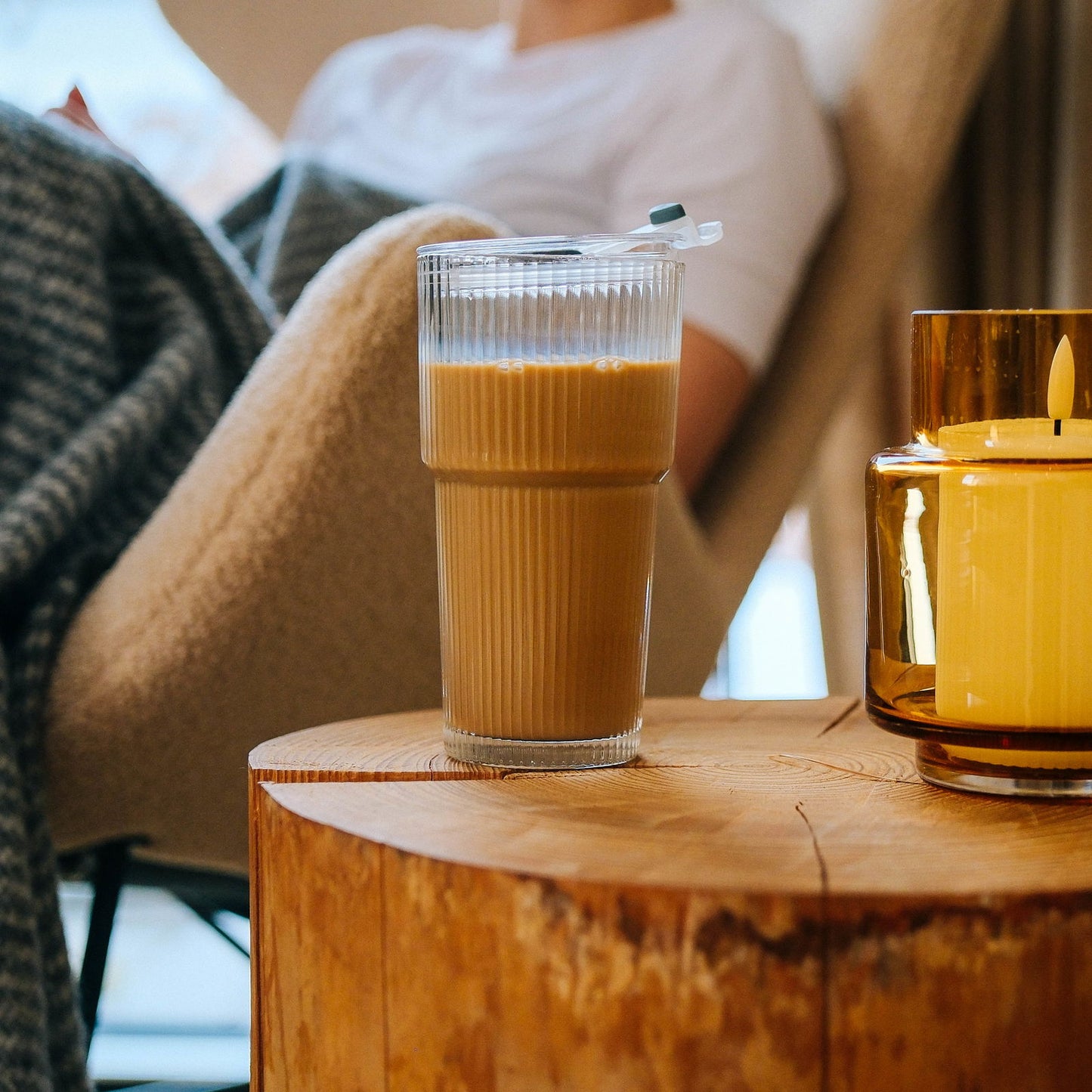 Nordis - Glaskop med låg og sugerør 550 ml - 4 pak