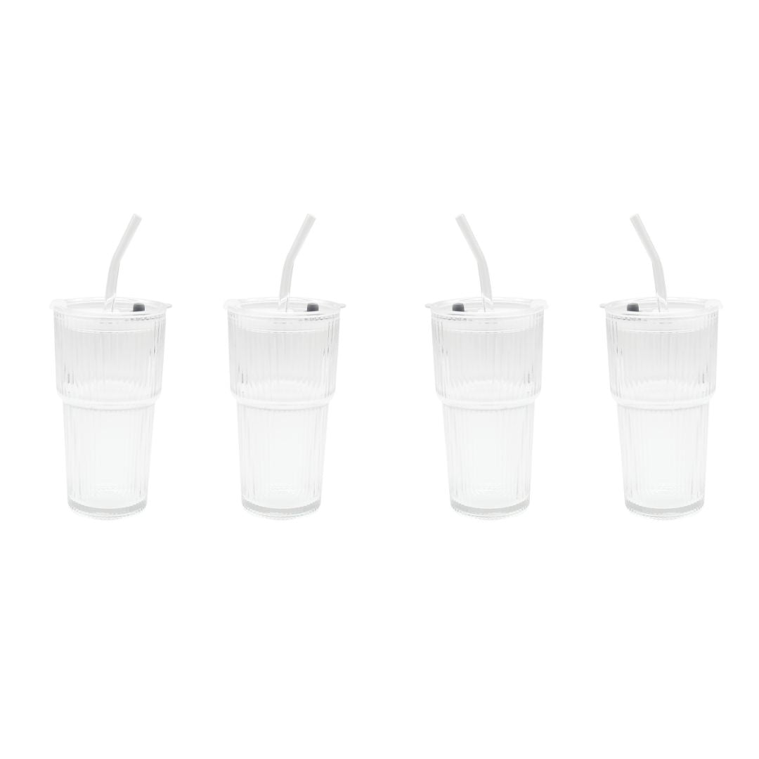 Nordis - Glaskop med låg og sugerør 550 ml - 4 pak