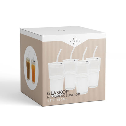 Nordis - Glaskop med låg og sugerør 550 ml - 4 pak