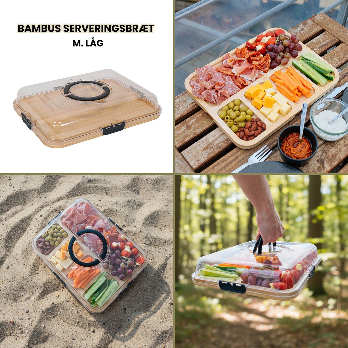 Bambus serveringsbræt med låg
