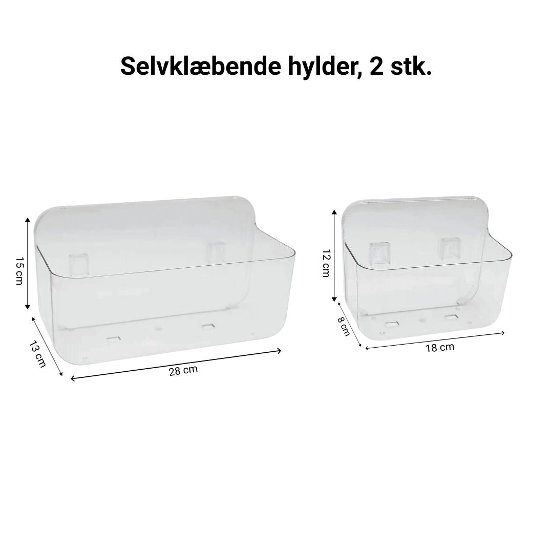 Selvklæbende Hylder – 2 stk. Transparent | Opbevaring Uden Boring  Skab mere opbevaringsplads på badeværelset og i køkkenet med praktiske selvklæbende hylder, der monteres uden boring.