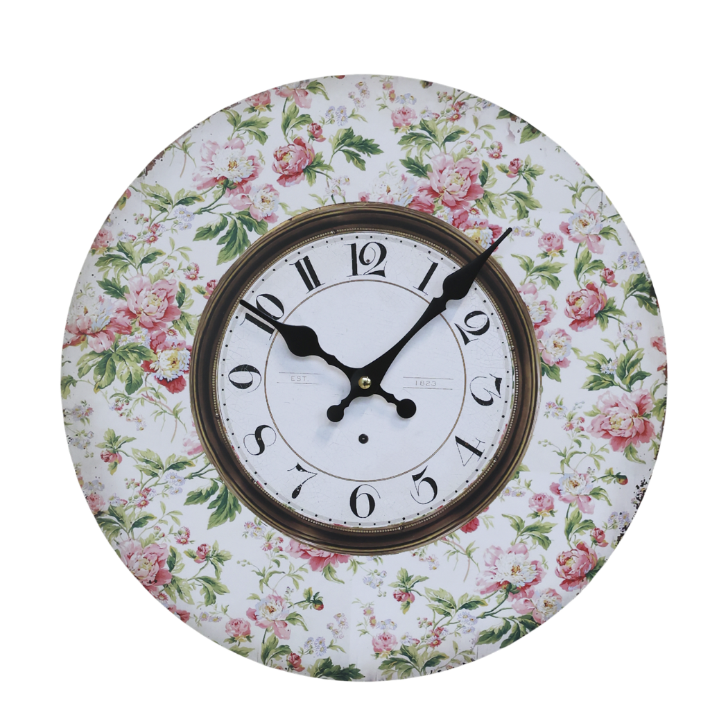 Chic Antique - Vægur med Blomstermotiv Ø34 cm i Fransk Grå