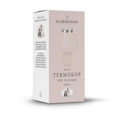 OH - Termokop m. sugerør, 1200ml, ass. beige + grå